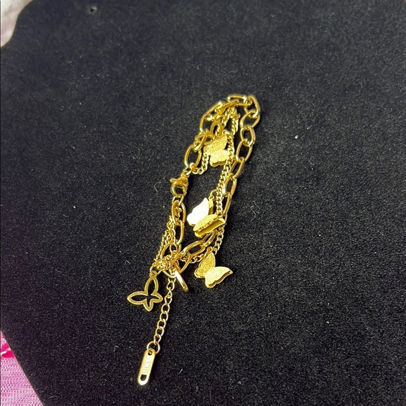 Premium 18K Gold Plated SS Double  Chain Link and Butterflies Bracelet $49 - Picture 3 of 6